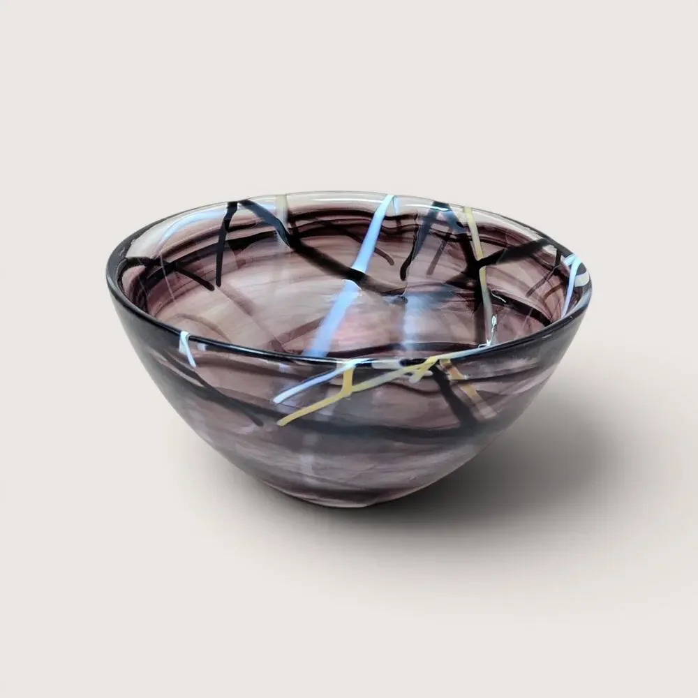 1990s Kosta Boda Art Anna Ehrner Contrast Line Minimalist Style Glass Bowl